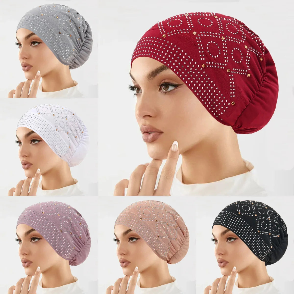 New Fashion Diamonds Headscarf Hat Muslim Women Head Cover Underscarf Beanies Inner Hijab Bonnet Hair Loss Headwrap Cap Undercap