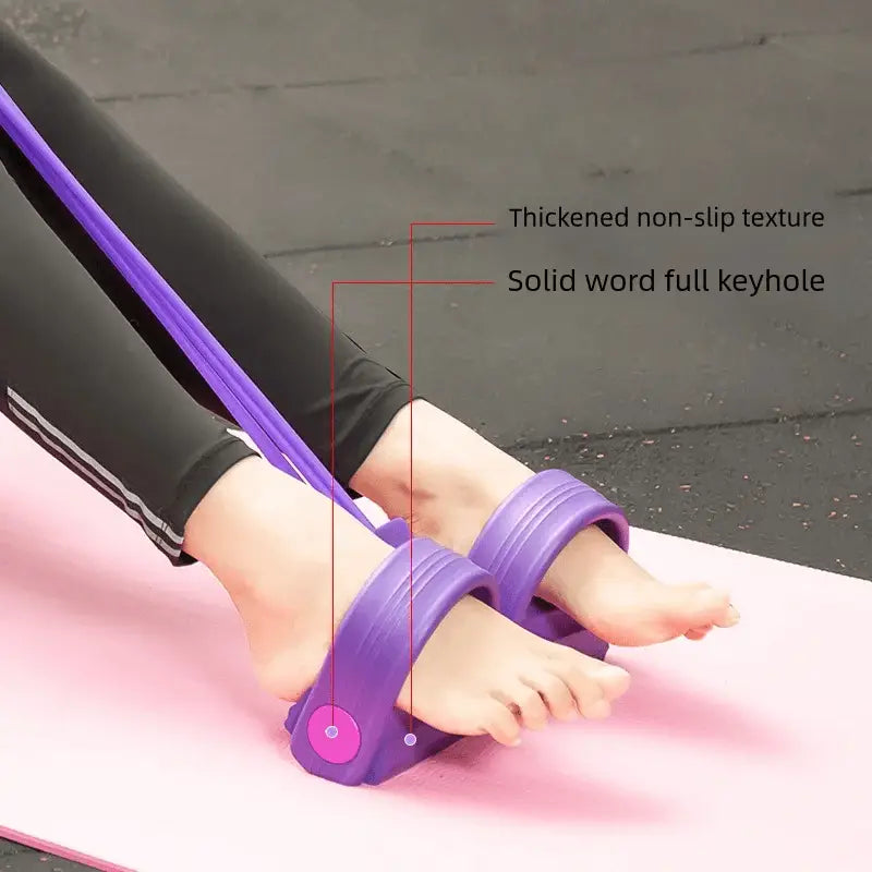 Purple plastic foot exerciser with thickened non-slip texture and solid word full keyhole design for strength training in a resistance band set.