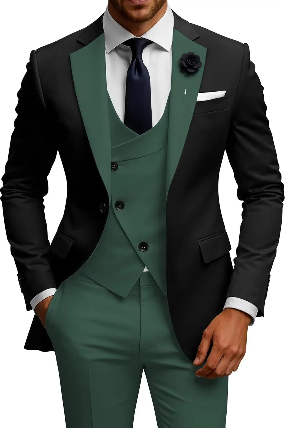 Mens Suits 3 Piece Slim Fit Double Breasted Suit Wedding Prom Tuxedo Suit Set