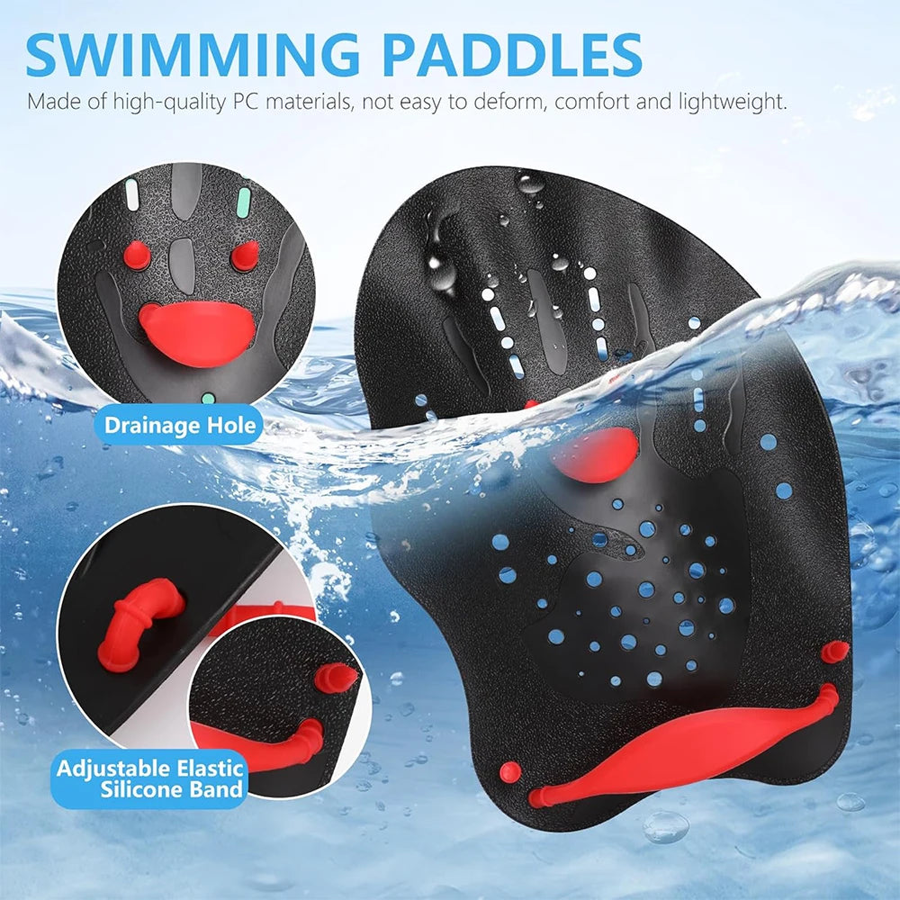 1 Pair Adjustable Swim Hand Paddles, Swimming Training Hand Fins Flippers for Adults & Kids Lap Pool Workout Accessories