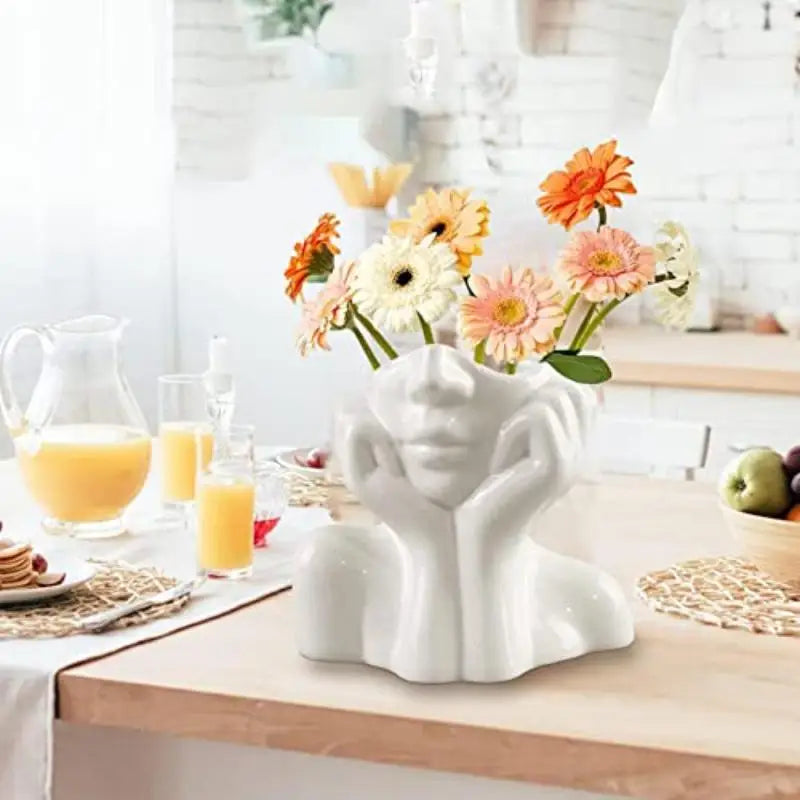 Bohemian Face Decor Vase with Inner Groove Design Cute Artistic Vase for Home Living Room Shelf Display