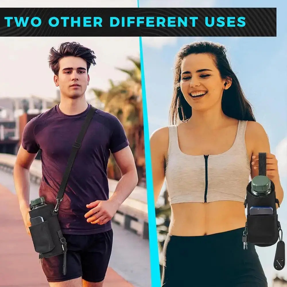 Sangle porte-bouteille d’eau de sport magnétique noire avec sangle réglable et poche latérale pour un transport sécurisé