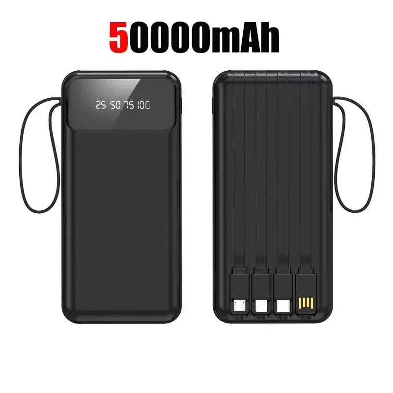 50000mAh 4in1 Power Bank With Built-in Cable Large-capacity Compact And Portable Power Bank for Xiaomi iPhone 17Promax Huawei