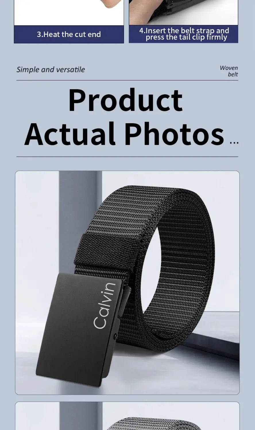 Black Calvin Klein men’s canvas belt with a matte black rectangular automatic buckle designed for casual use.