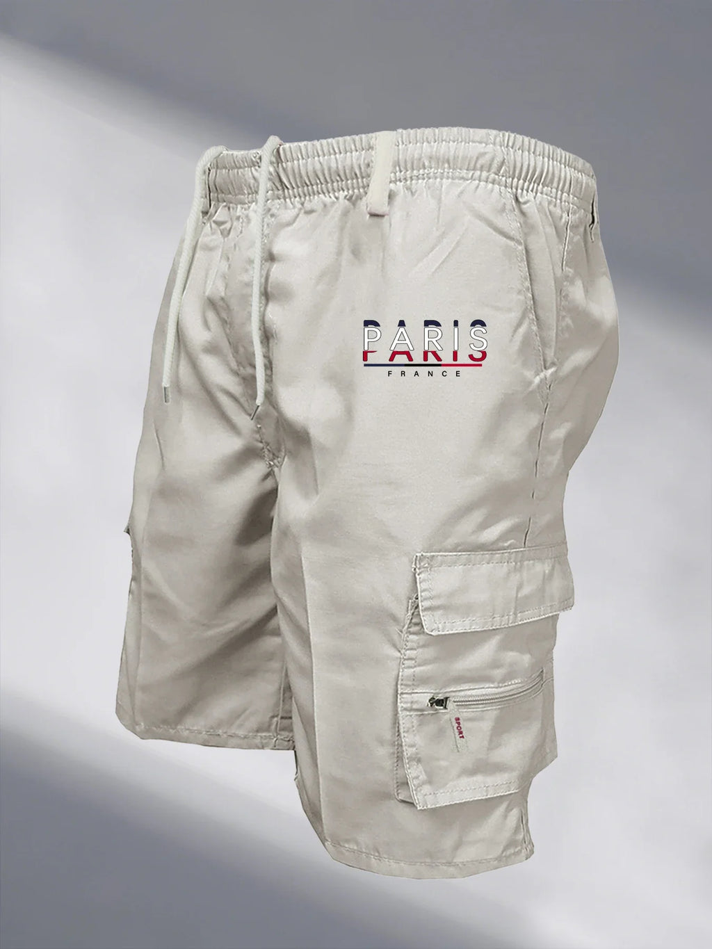 Men's Paris Printed Cargo Shorts Fashion Casual Multi-pockets Work Shorts Outdoor Loose Elastic Waist Running Shorts Sweatpants