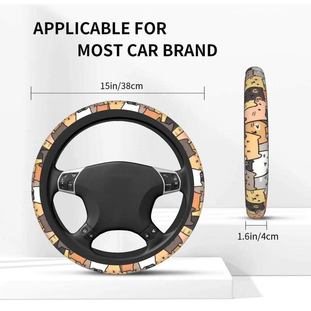 Funny Cats Car Steering Wheel Cover 38cm Animal Cat Steering Wheel Protective Cover Car-styling Steering-Wheel Accessories