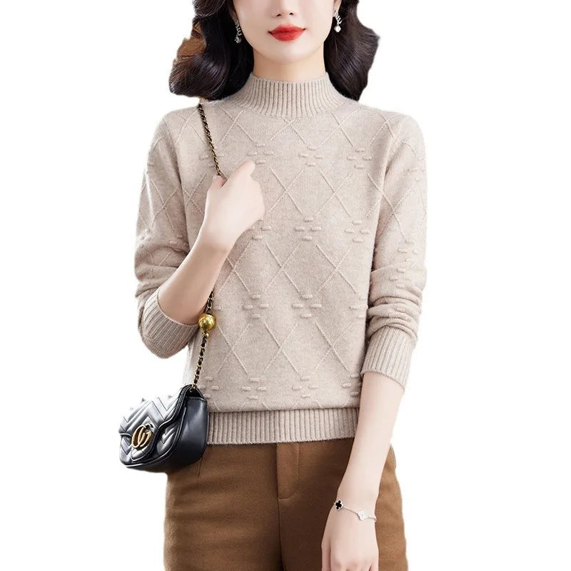 Winter Clothes Woman Clothes Half High-Necked Pullover Top Female Clothing Knitwear Tops New Solid Color Women's Sweater