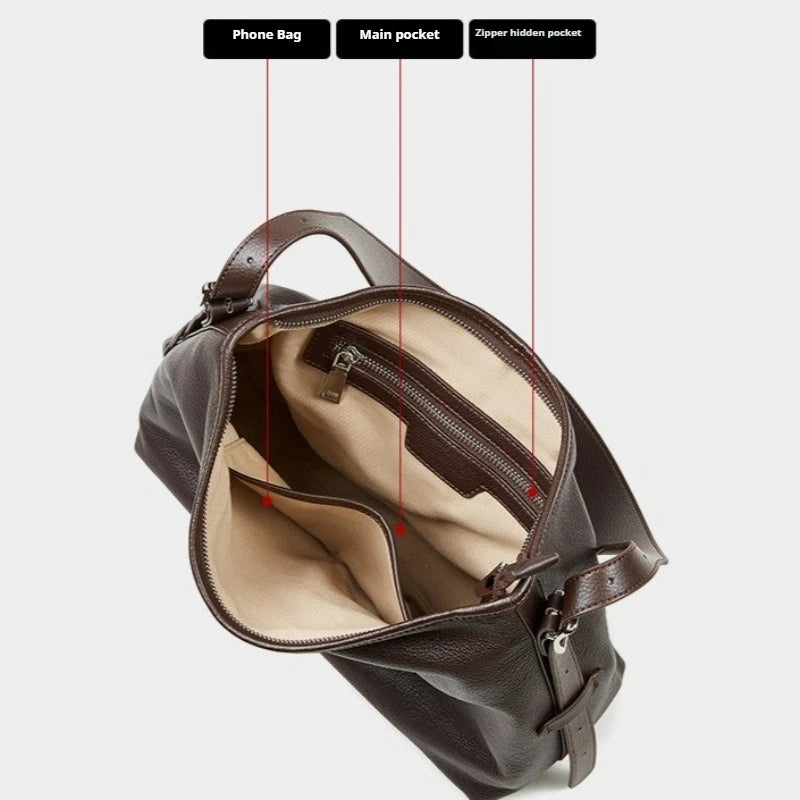 Genuine Leather Tote Bag for Women Large Work Bag with Detachable Shoulder Strap Logo-Free Structured Quiet Luxury