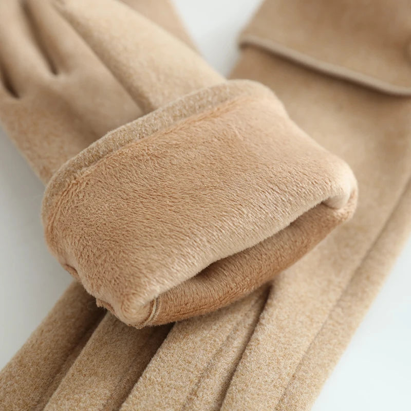 1 pair of women's warm gloves suitable for women, with fleece lining, windproof and cold-resistant, available in multiple colors, elegant and stylish gloves