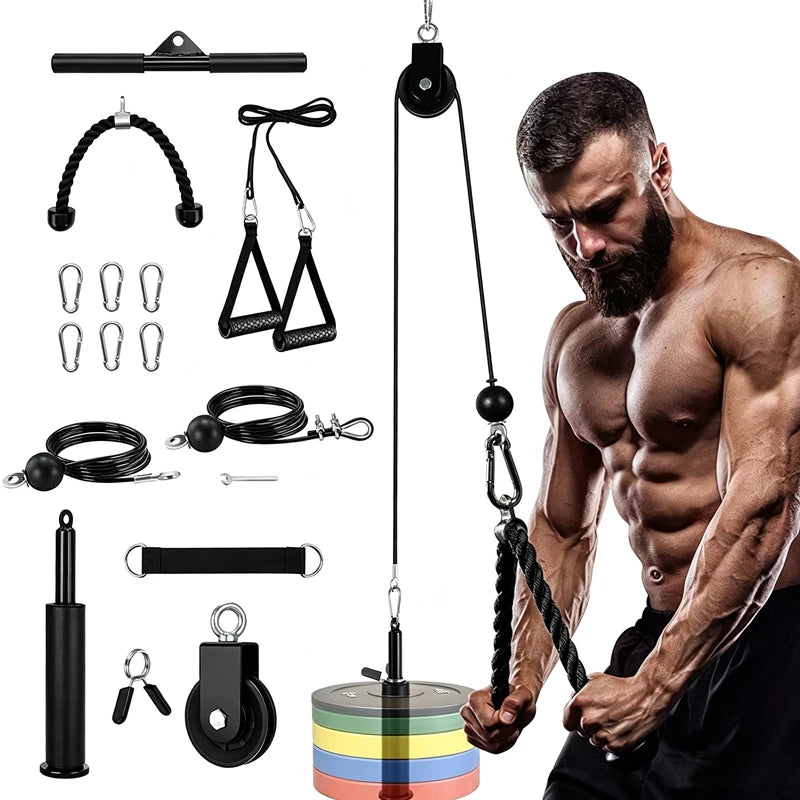 DIY Home Gym Complete Kit, Silent Stainless Steel Cable Pulley System for Lat Pulldown, Low Row and Chest Fly Strength Workout