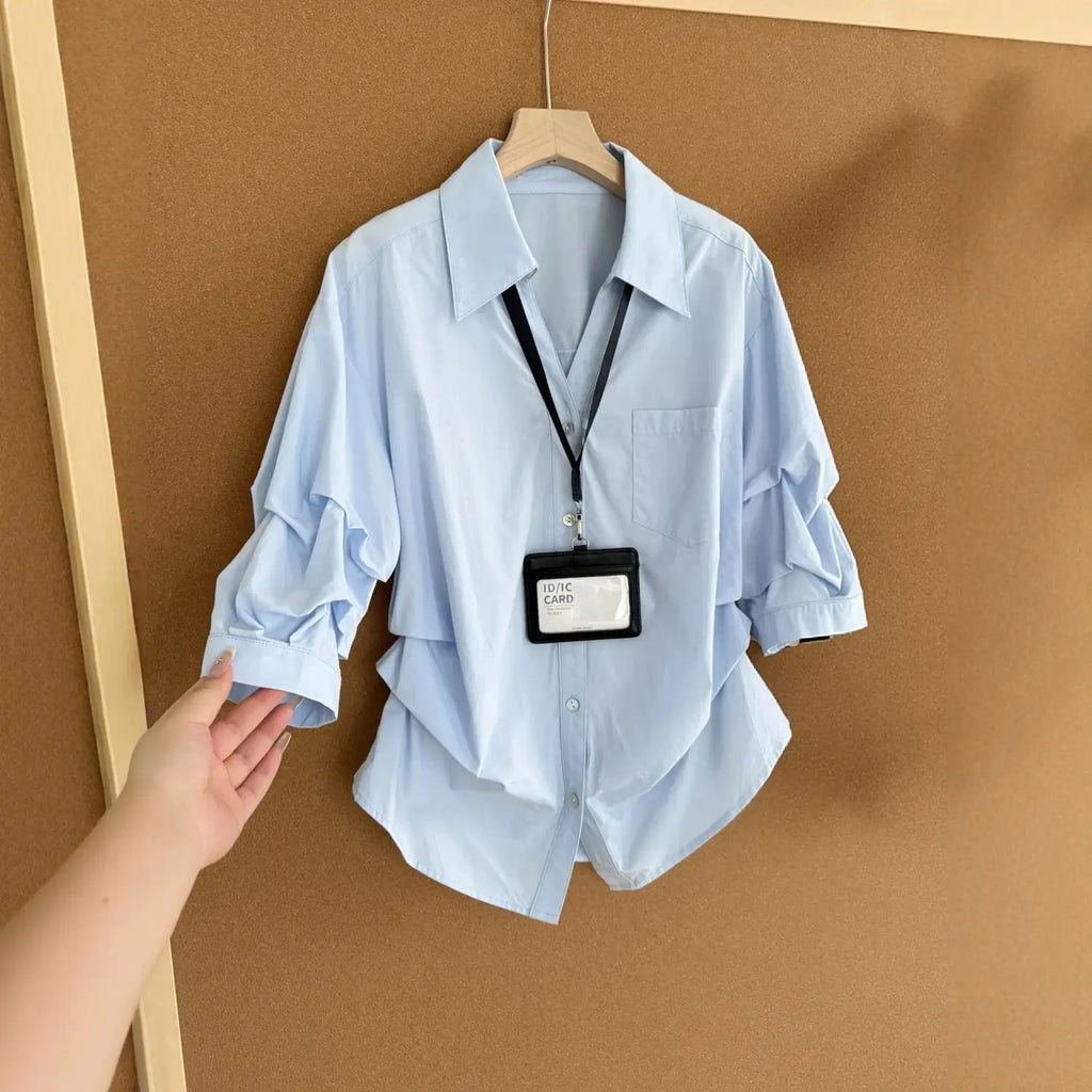 Women's Loose Casual Shirt, Spring/Summer New Arrival, High-Waisted Slimming, Stylish Flared Collar, Versatile Long Sleeve