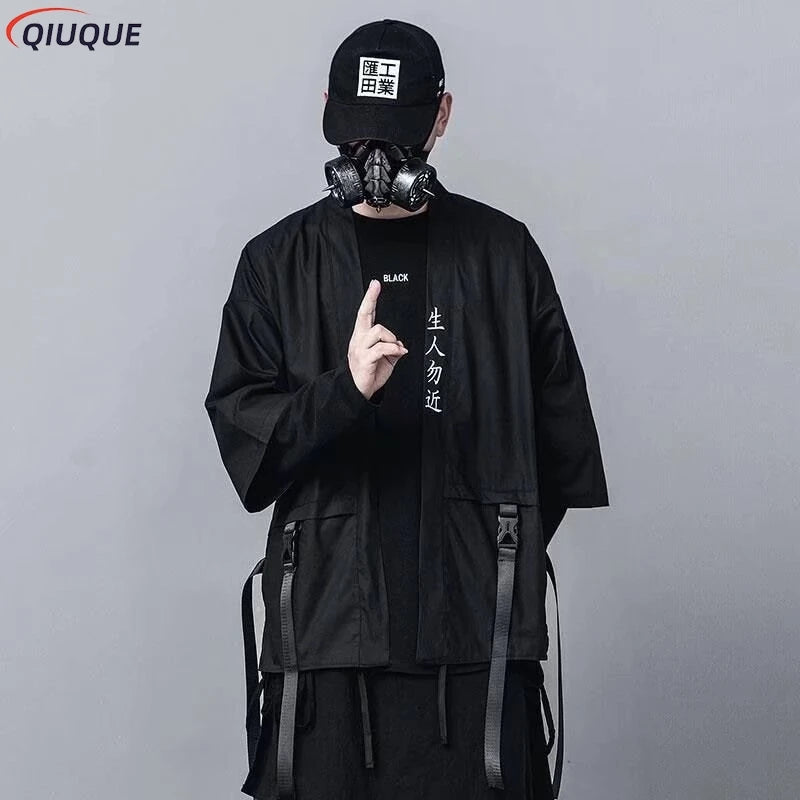 Trendy Summer Men Loose Trench Coat Punk Safari Hip Hop Style Workwear Tops Black Korean Streetwear Male Casual Oversize Jacket