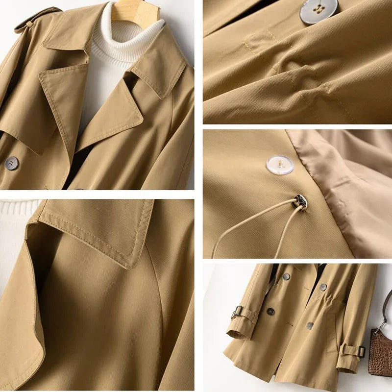 Pink Trench Coat Women New Double Breasted Mid-Long Woman Trench Coat Lining Overcoat Spring Windbreaker Female Outerwear Autumn