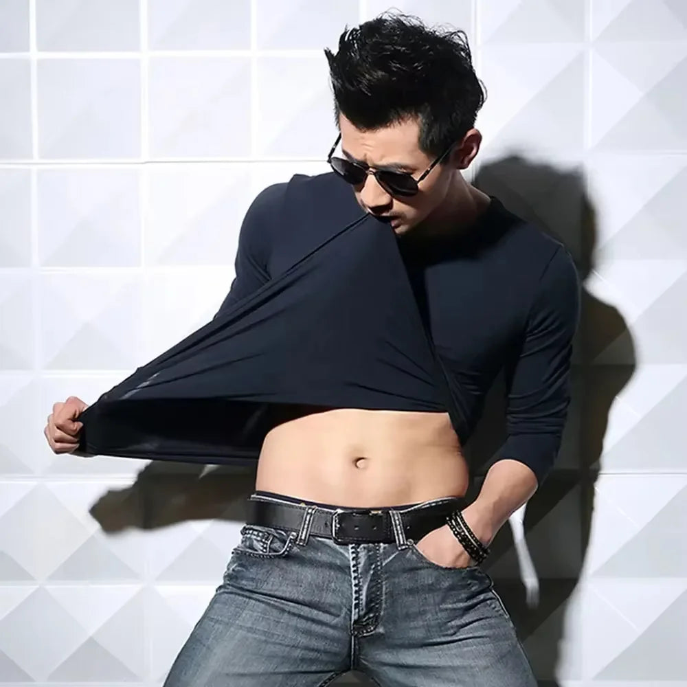 Men's T-Shirts Long Sleeve V Neck T Shirt 2026 MRMT Men Polyester T-Shirt Solid Color Slim Tight Man T Shirt For Male