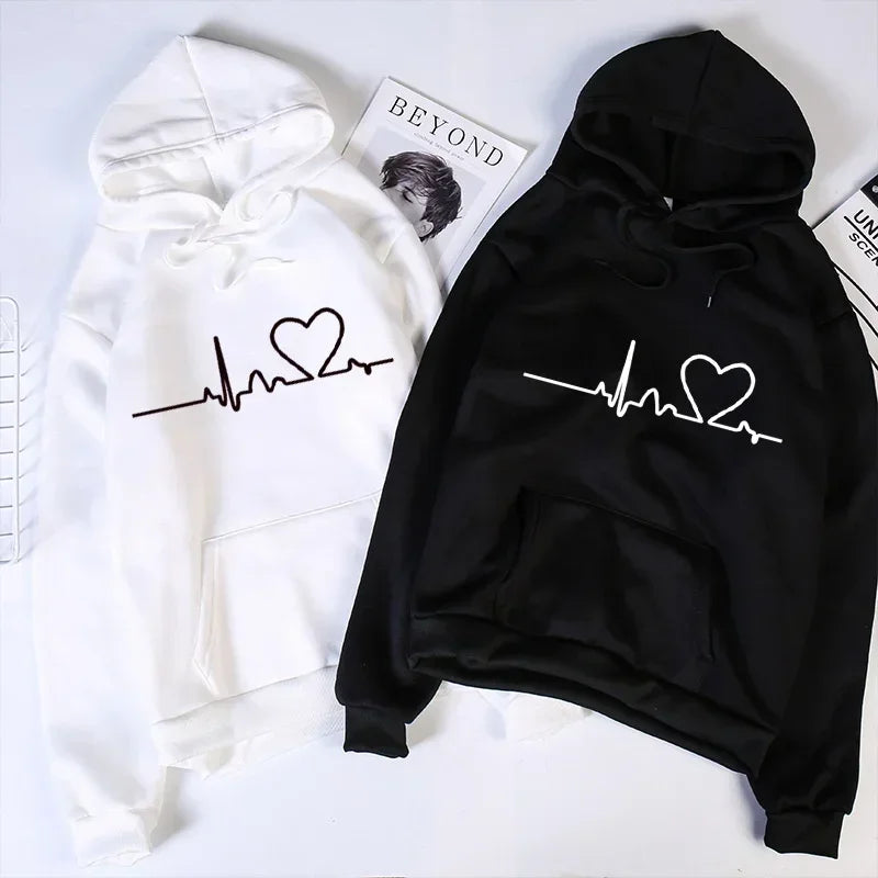 Women Casual Hoodies Heartbeat Print Men's women's Loose Hoodies Couple Sweatshirts Fashion HipHop Sweatshirt Harajuku Unisex
