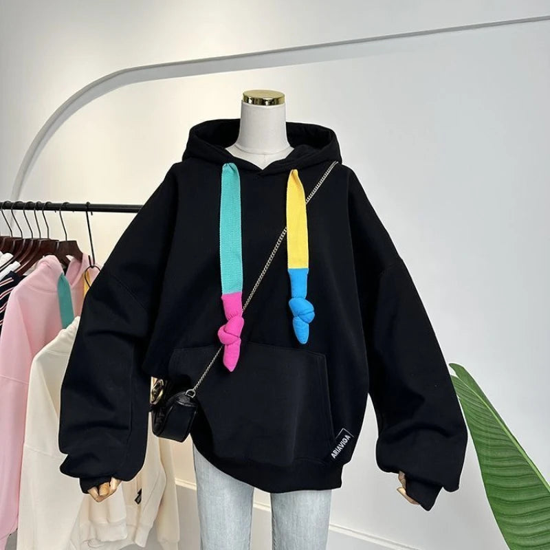Oversized Hoodies Women Fashion Color Drawstrin Hooded Coats Spring Autumn Trendy Korean Loose Sweatshirt Womens Pullover Tops