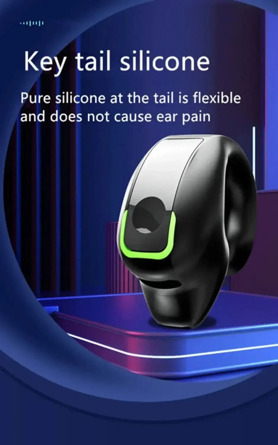 Schwarze Silikon-Ohrclip-Kopfhörer mit geringem Gewicht, kabellose Bluetooth-Kopfhörer mit leuchtendem grünem Akzentring, ausgelegt für die Sportnutzung