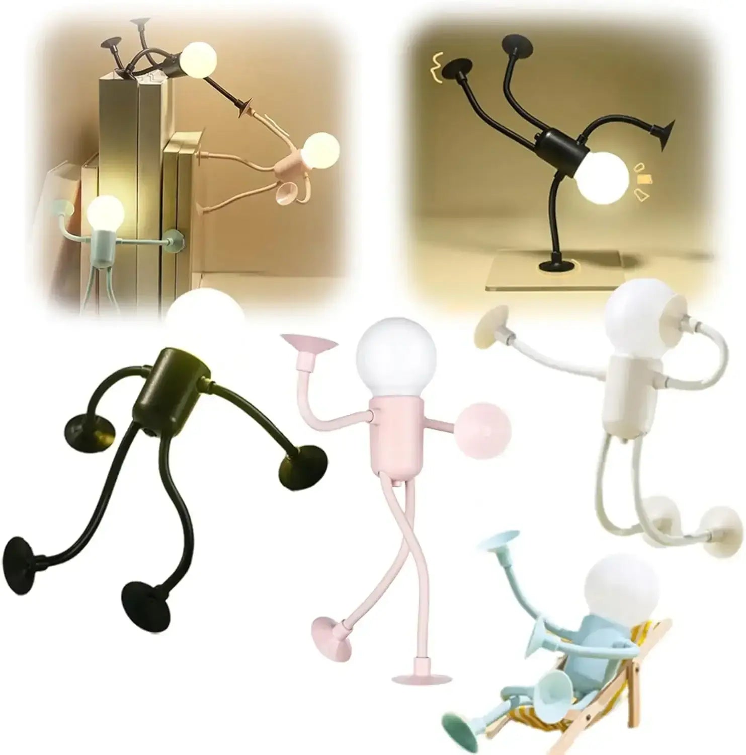 Eine verspielte, gelenkige Figur-Nachtlampe mit veränderbarer Form, lustigem Athleten-Motiv, Schreibtischlampe in Pastellrosa, mit kugelförmigem Kopf und flexiblen Gliedmaßen, hergestellt im chinesischen Festland