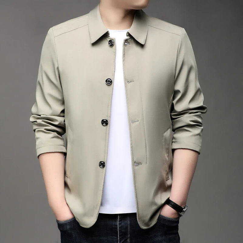 New Men's Jacket Business Casual Jacket Fashion Slim Coat Solid Color Trench Coat Single-Breasted Top