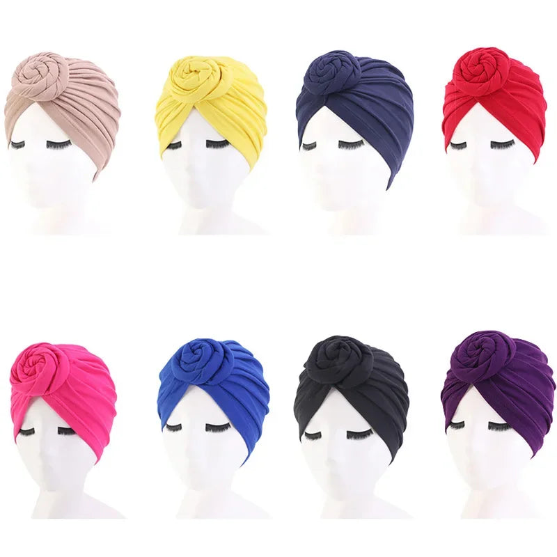 Women Head Wraps India Hat Hijabs Cap Ladies Turban Bonnet Soild Color Cotton Top Knot Inner Hijab Caps African Twist Headwrap