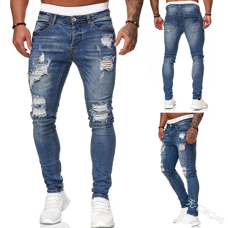 2025 New Summer Men's Denim Pants Old Blue Washed Male Jeans Straight Casual Menwear Loose Wide Leg Trousers New Fashion
