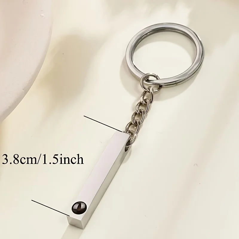 Custom Photo Name Keychain Personalized Picture Projection Key Ring Engraved Metal Gift for Couple Lover Family Friends