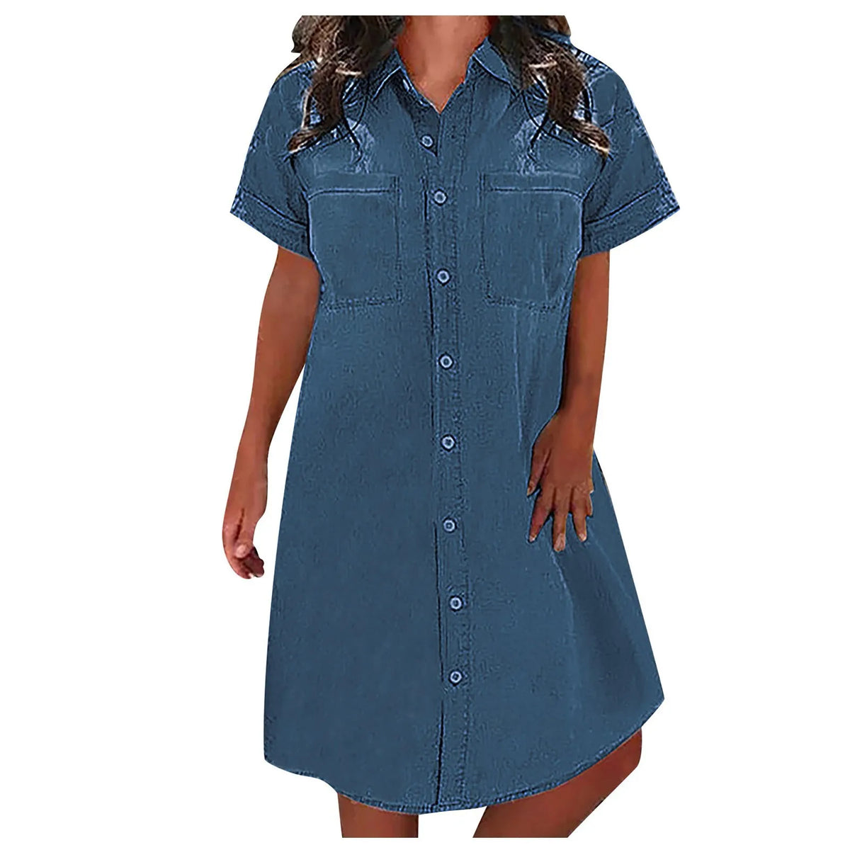 Summer Denim Shirt Dress 2024 Women'S Casual Loose Single Breasted Dress Simple Retro Commuter Female Office Denim Short Skirt