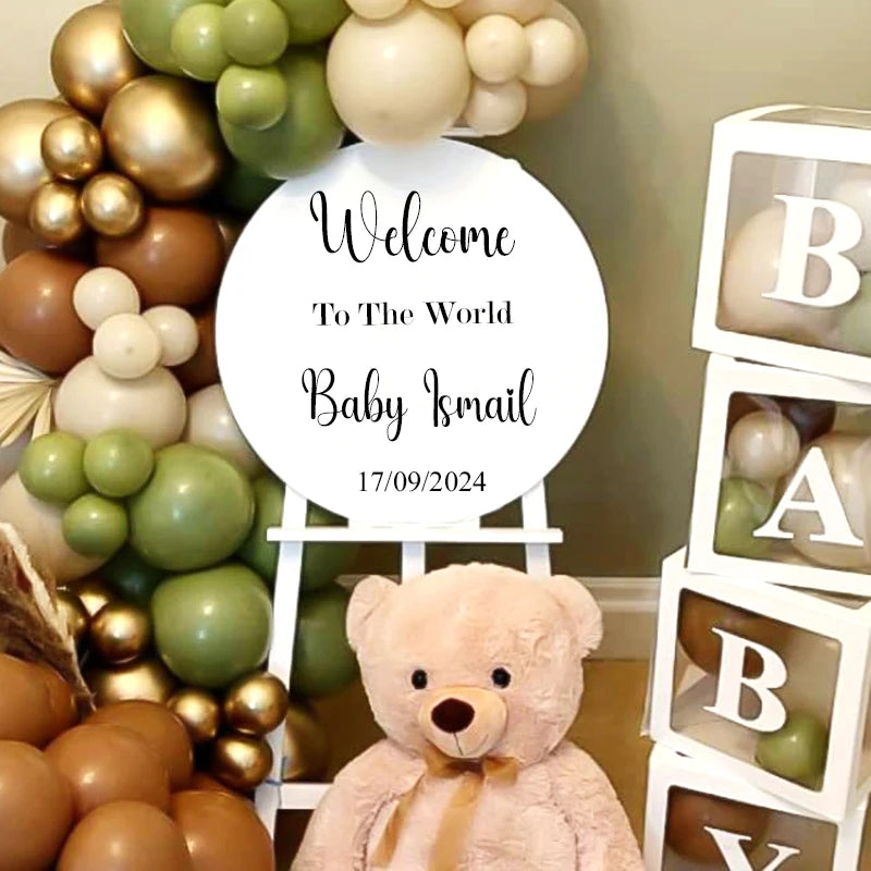 Round Baby Shower Welcome Sign 35cm KT Board Personalited Custom Welcome Sign for Wedding Birthday Baby Shower Party Decorations