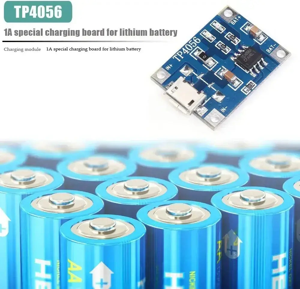 blue tp4056 lithium battery charging board with mini usb and surface-mounted components designed for efficient battery charging applications