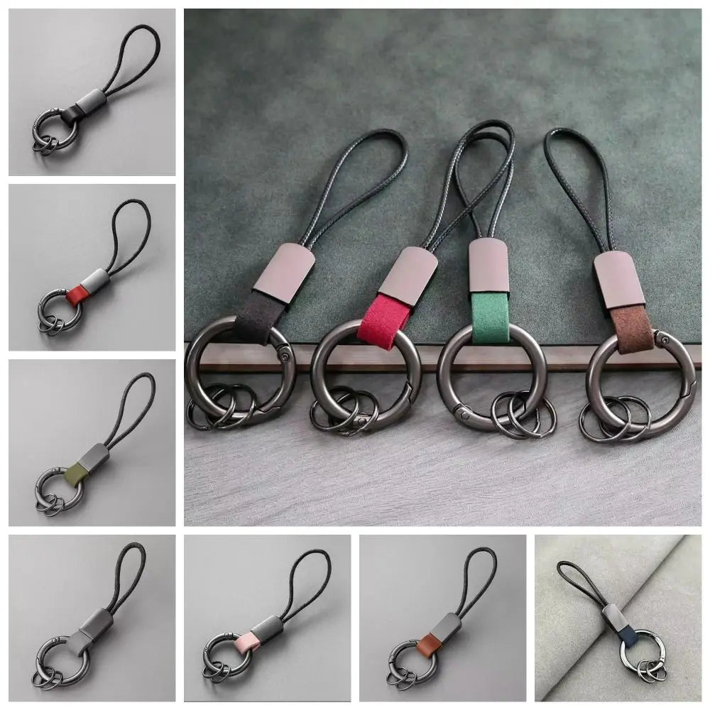 Alloy Leather Fur Keychain Anti-Lost Carabiner Holder Leather Waist Hanging Key Chain Business Style Multifunctional