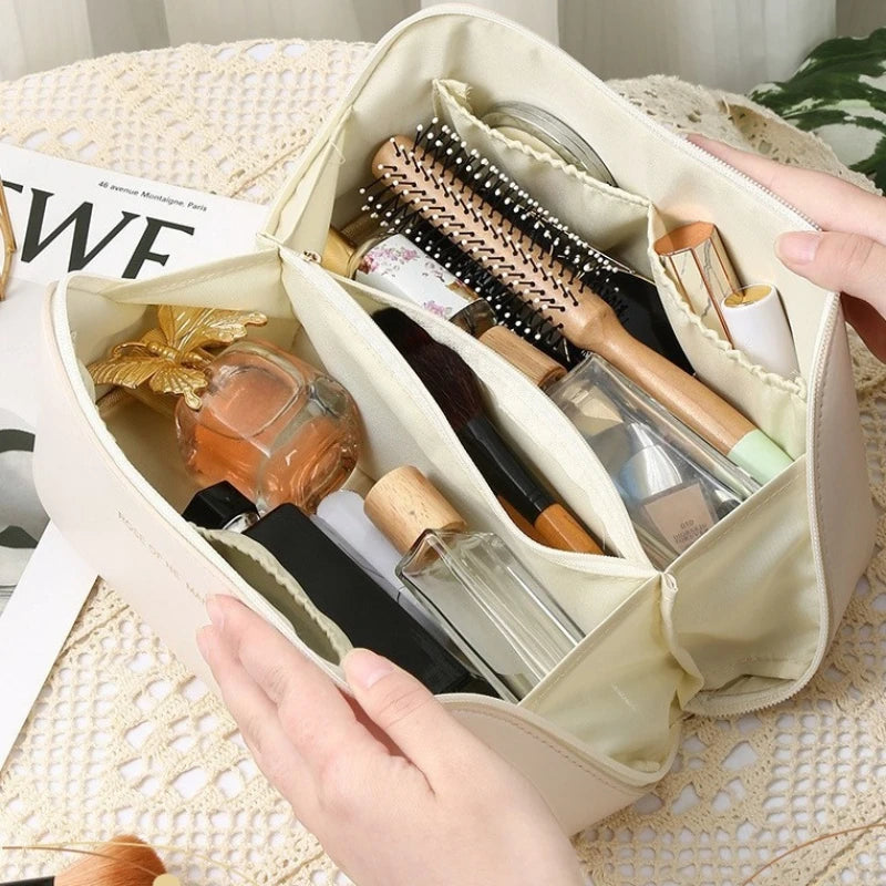 Large Travel Cosmetic Bag For Women Leather Makeup Organizer Female Toiletry Kit Bags Make Up Case Storage Pouch Luxury Lady Box