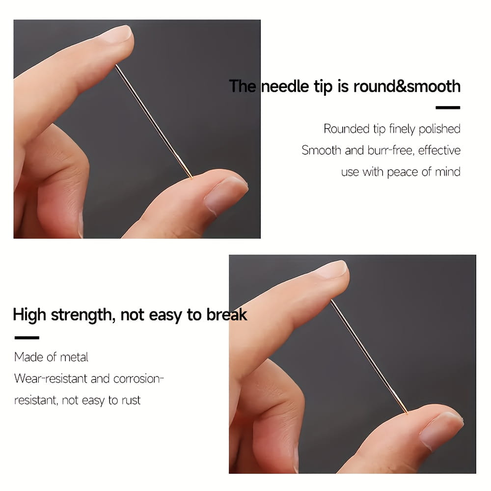 a sleek metallic sewing needle with a rounded smooth tip designed for elderly use from a 40 pack of large eye sewing needles