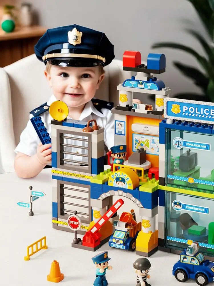 Large Building Blocks: Police & Fire Truck Toys, City Series STEM Learning for Toddlers Age 1-2 3-5, Gift for Boys Girls
