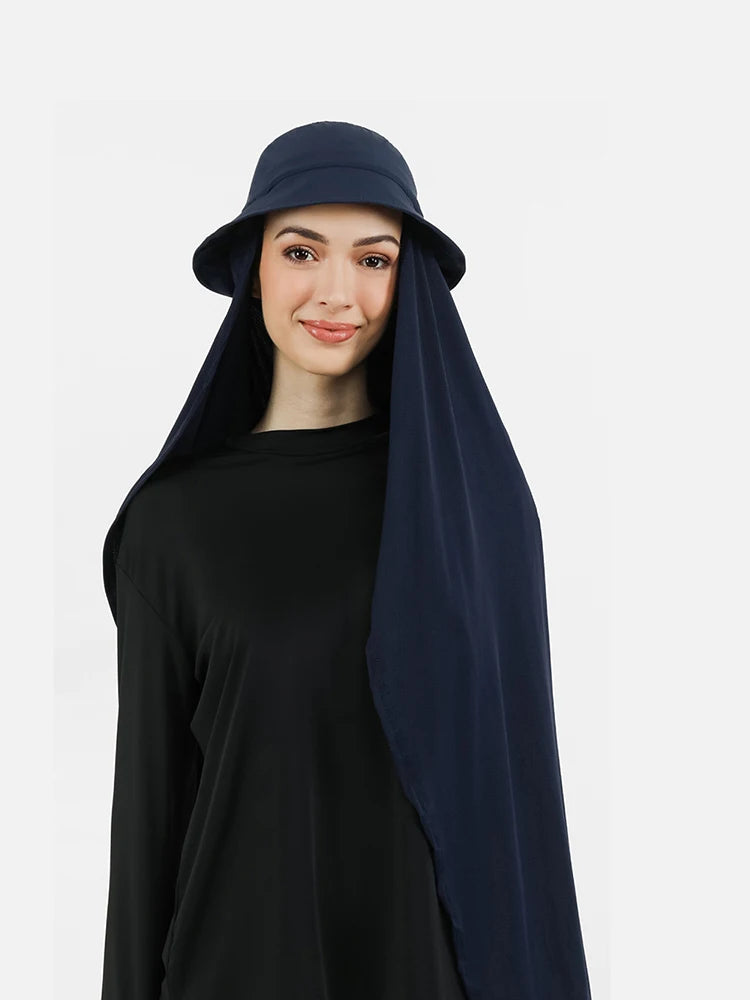 New Muslim Women Bucket Hat With Chiffon Hijabs Summer Sports Cap With Hijab Ready To Wear Instant Hijab Islam Headscarf
