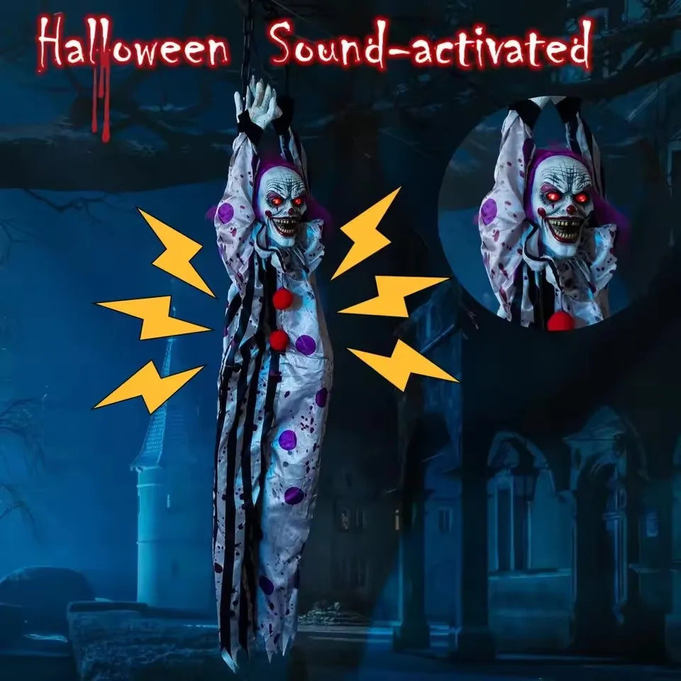 Halloween Decorations Electric Voice-activated Hanging Ghost Clown Hanging Ghost Haunted House Horror Decoration Props