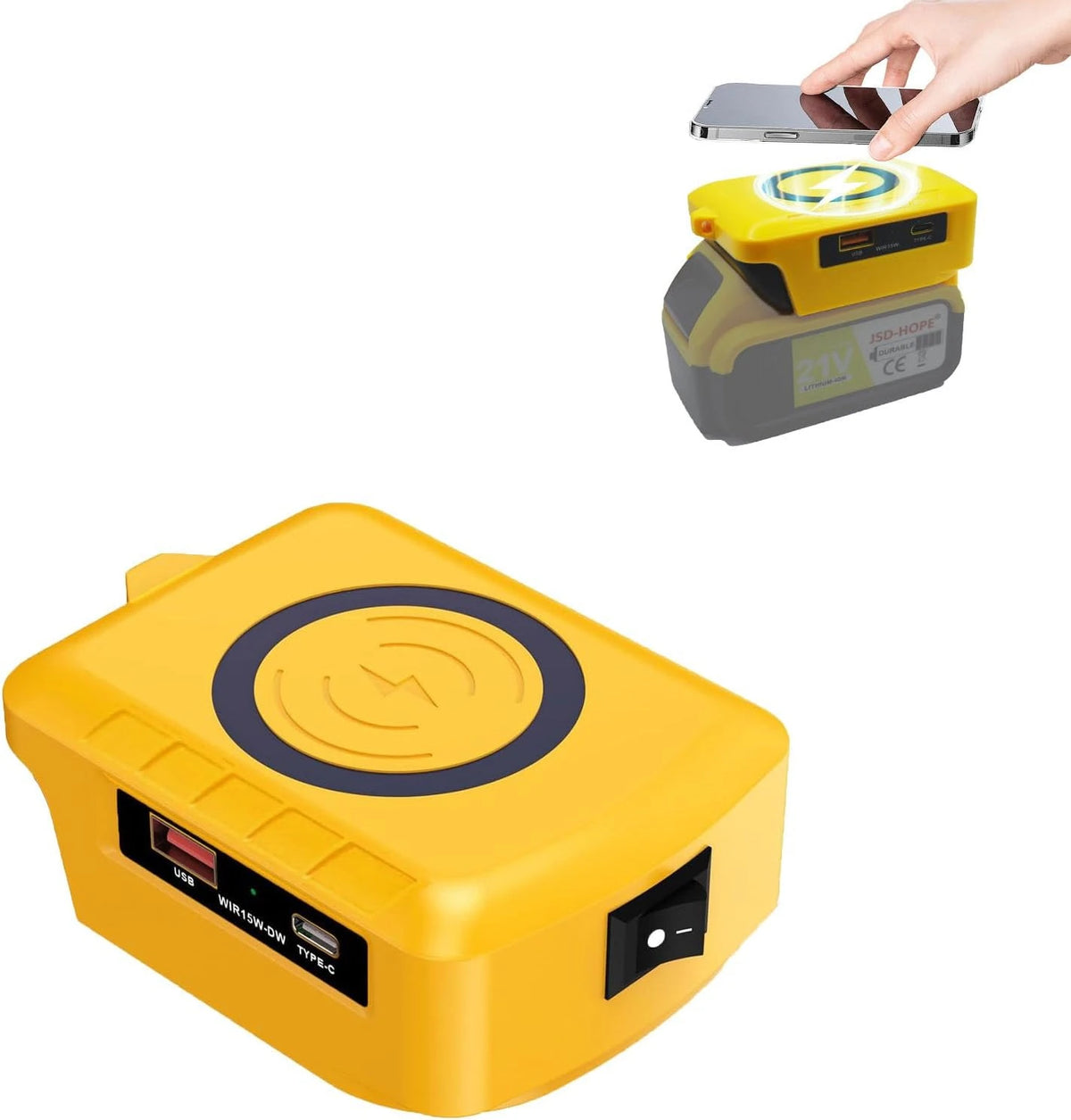 Wireless Phone Charger for Makita/Milwaukee/Dewalt Battery 18 V Battery Adapter with USB Output and Type C for Camping Travel