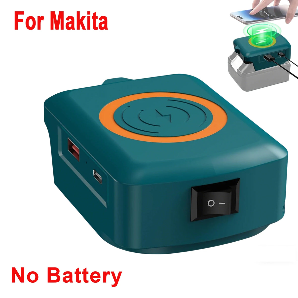 Wireless Charger Adapter For Makita/DeWalt/Milwaukee 18V Battery USB Type C Fast Charging Power Bank Battery Not Included
