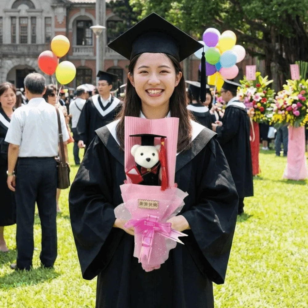 Lovely Graduation Bear Bouquet Animal Simulated Little Bear Bouquet Celebrate Handicraft Stuffed Simulated Bear Room Decoration