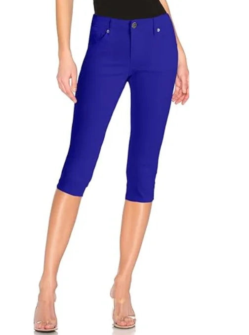 Denim Capri Short Jeans for Women Super Comfy Stretch  Button Front Casual Breathable Comfort Cropped Pants Summer
