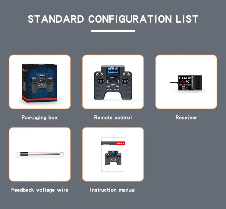 HOTRC HT-8A 2.4G 8CH Transmitter&Receiver HT8A Remote Control with F-08A Receiver for RC Helicopter Aircraft Car Ship Tank Robot