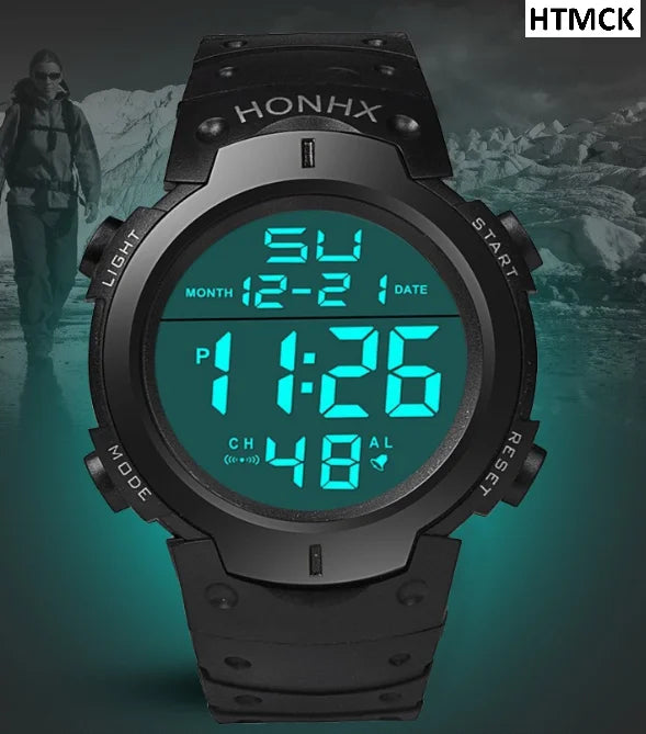 Men's LED Digital Sports Watch Multi‑Function Rubber Strap Electronic Wristwatch Fitness Sport Timekeeping Watch forDailyOutdoor