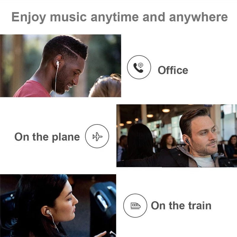 Écouteurs sans fil intra-auriculaires au design minimaliste élégant et à la couleur blanche, compatibles avec les connexions filaires iPhone USB C et Lightning.