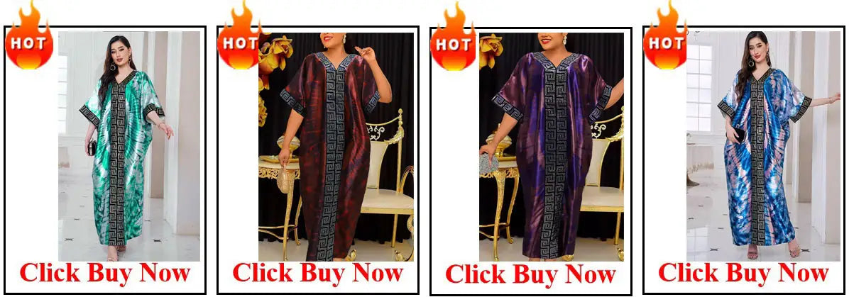 four women’s long-sleeved kaftans with v-neckline and intricate border designs displayed in various colors featuring sequin embellished olive green abaya dress style elements