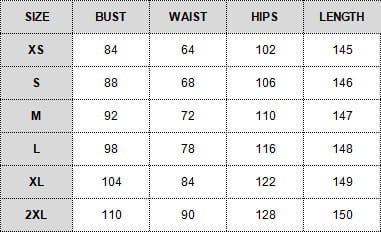 The image displays a size chart in inches for the pleated chiffon wide leg jumpsuit listing measurements from XS through 2XL.