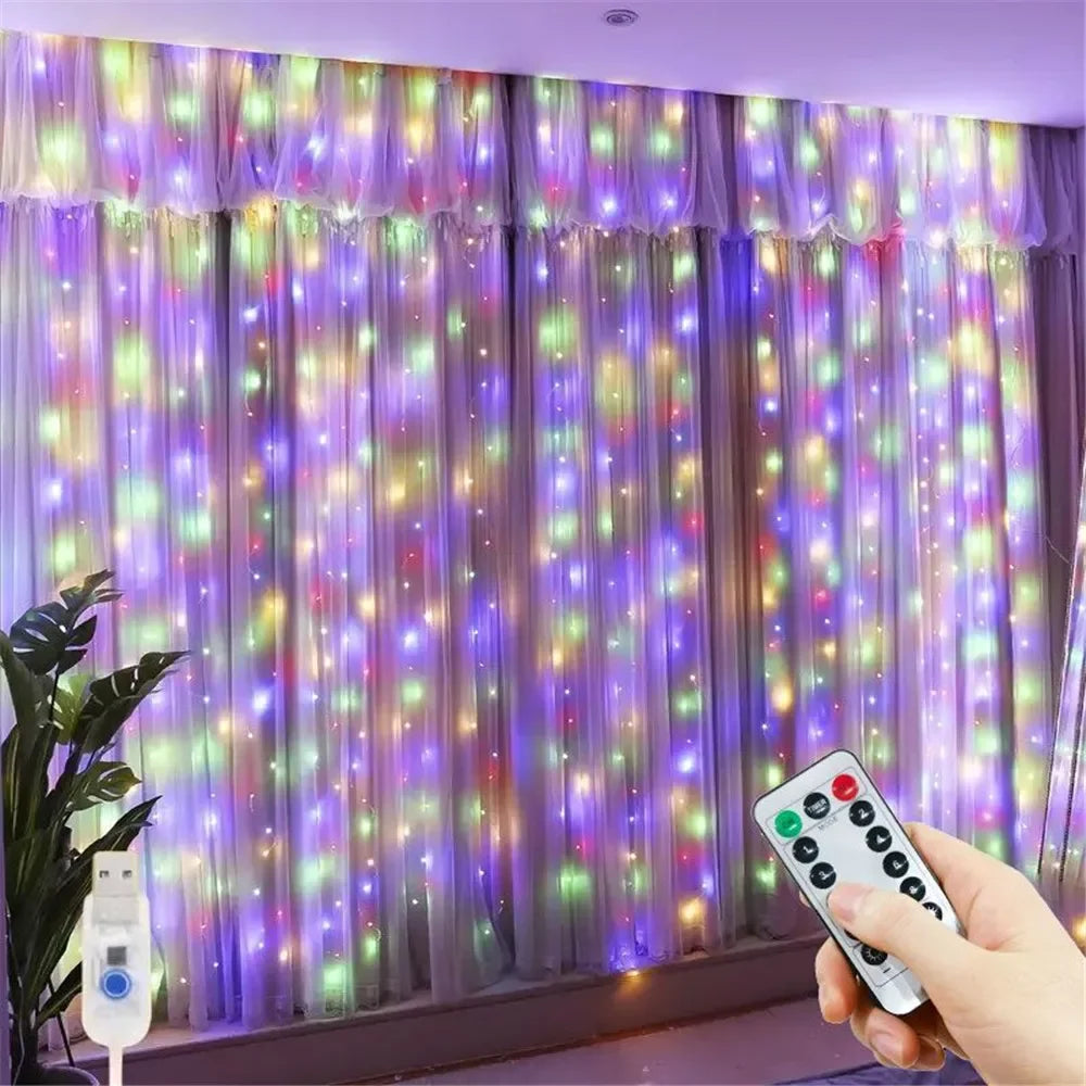 Curtain Lights Decorative Curtains in Living Room Christmas Garland LED Festoon Fairy Lamp USB Operated 8 Mode Bedroom Decor