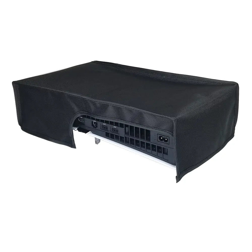 Black mesh fabric cover made of oxford cloth designed to fit over a ps5 pro console as a horizontal dust cover