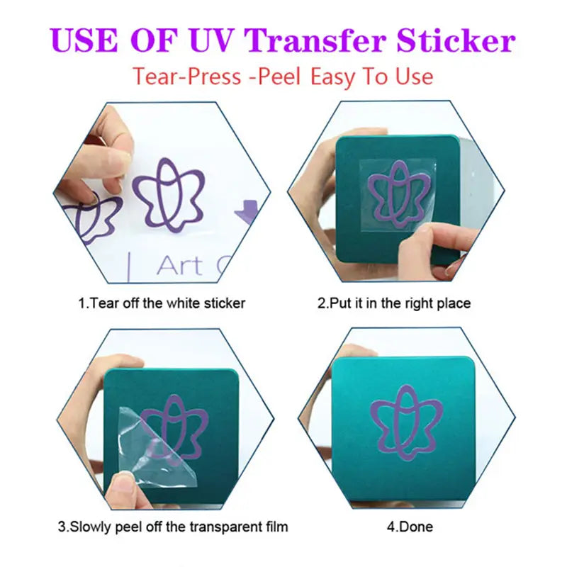 Autocollant de transfert UV carré turquoise, avec un motif de papillon pourpre, pour une étiquette autocollante d’enveloppement pour gobelet UV DTF de la Saint-Valentin, format 16 oz.