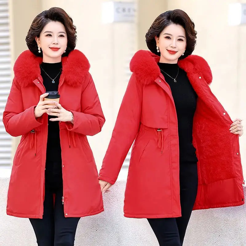 Warm Thick Snow Wear Padded Parka Winter Women Jacket Parka Clothes Wool Liner Fur Collar Warm Loose Long Coat Hooded Jacket