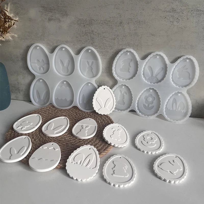 Easter Bunny Pendant Silicone Mold, DIY Epoxy Resin Plaster Concrete Drip Glue Mold, Easter Decoration Egg Bunny Making Mold
