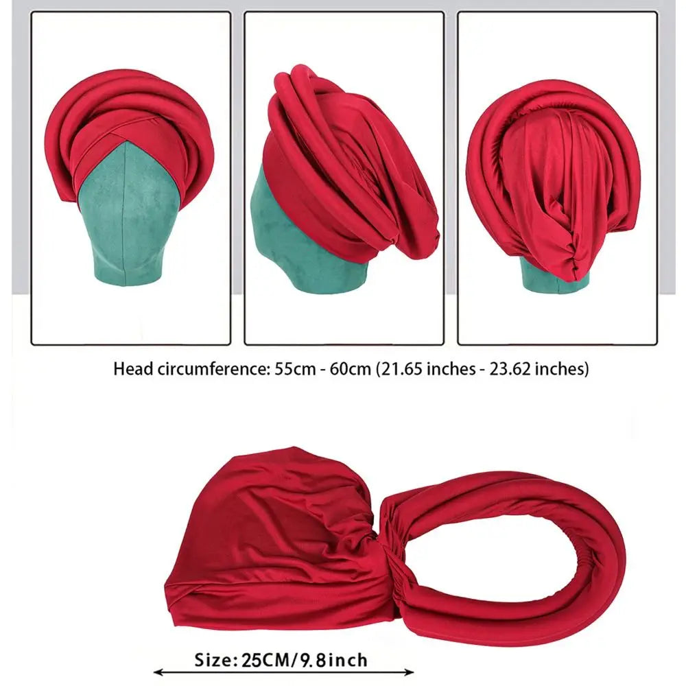 Fashion Raw Silk African Women Turban Wrap Twisted Braid Headwear Turban Cap Elastic Breathable Head Wraps African Lady